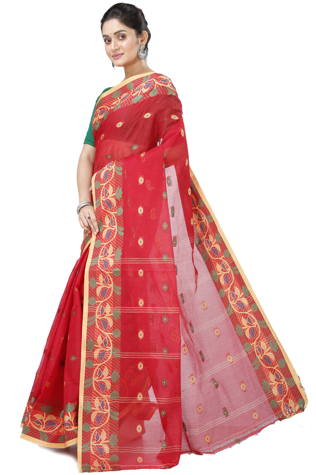 Red Pure Cotton Govindi Tant Saree (940)